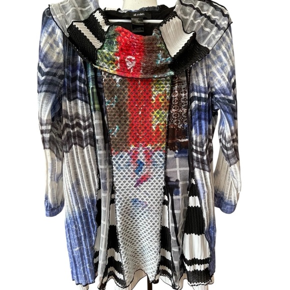 Ali Miles size large office blouse career mature modest color block mixed print - Picture 15 of 16